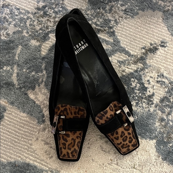 Stuart Weitzman Shoes - Vintage Stuart Weitzman Black and Leopard Print kitten heals